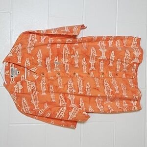 Oversized Beach Bum Fish Skeleton Washed Orange 100% Cotton Button Down Shirt